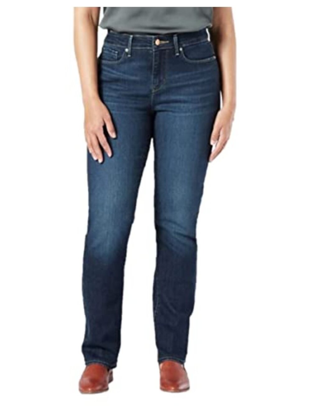 Womens Modern Straight Leg Jeans Mid Rise Regular Fit Casual